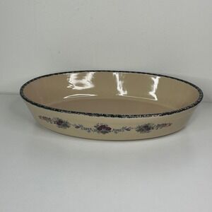 Home Garden Party 2003 Oval Baking Dish Floral Blue Rim